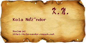 Kola Nándor névjegykártya