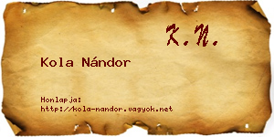 Kola Nándor névjegykártya